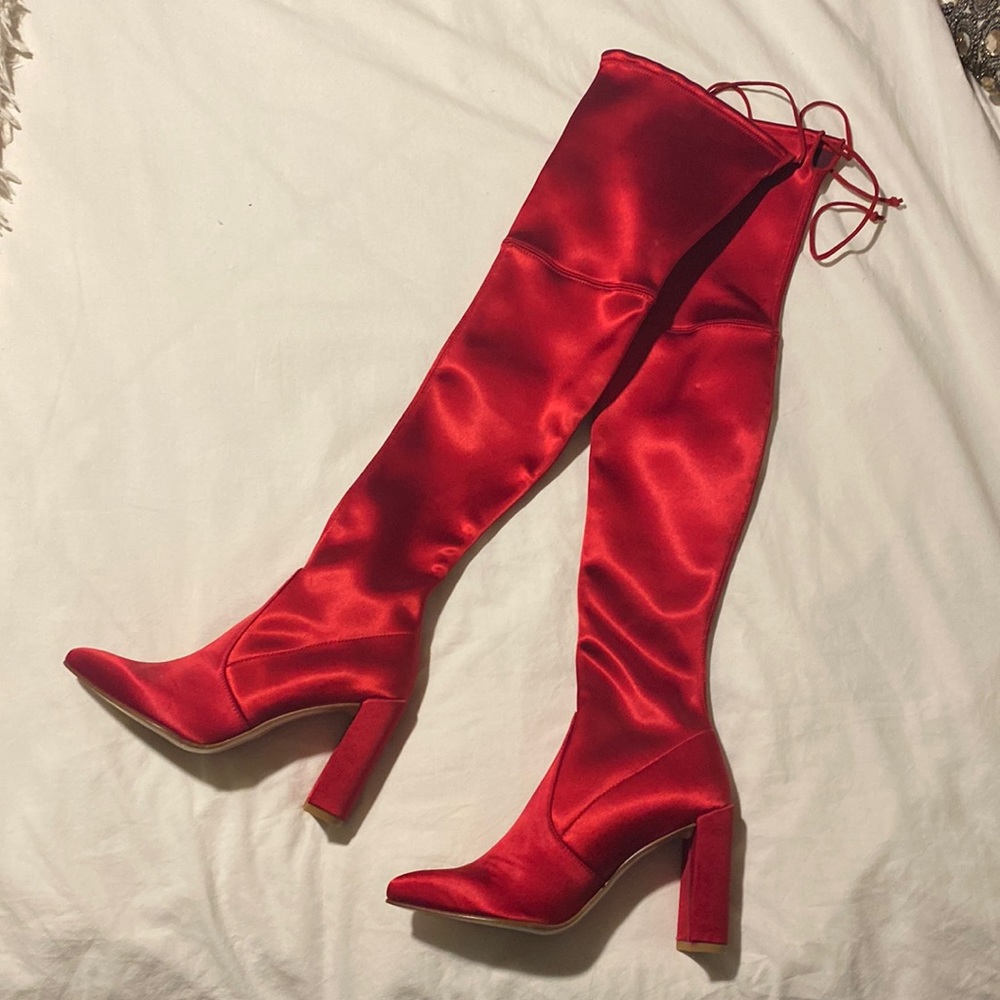 Stuart Weitzman Tieland Velvet Over-the-knee Boot Red 6
